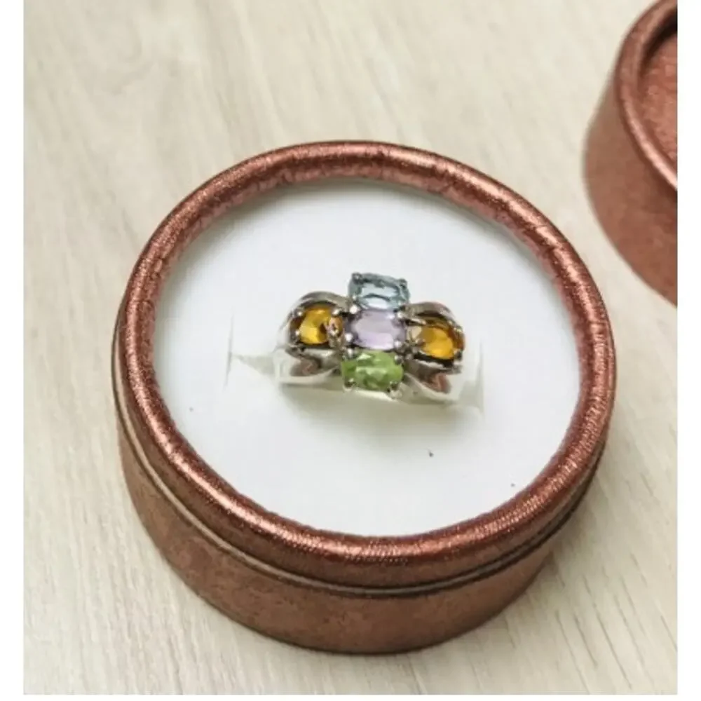 925 Sterling Silver Multi Gemstones Ring Size 6.5